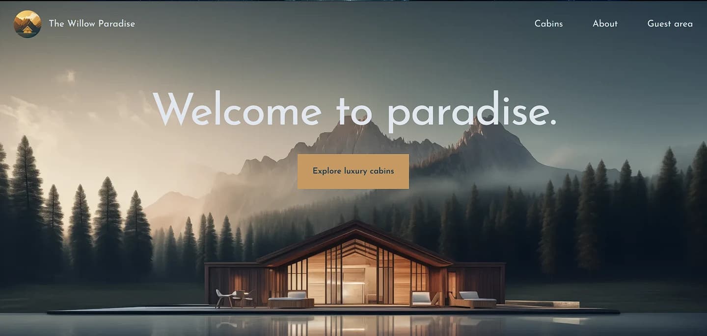 The Willow Paradise guest homepage with luxury cabins